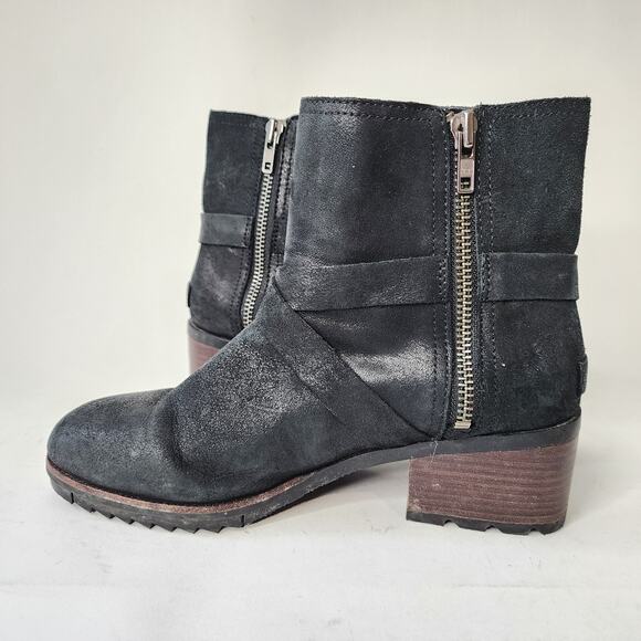 Sorel Cate Buckle Boots Size 8.5 Black Leather Leather Waterproof Block Heel - Picture 4 of 8
